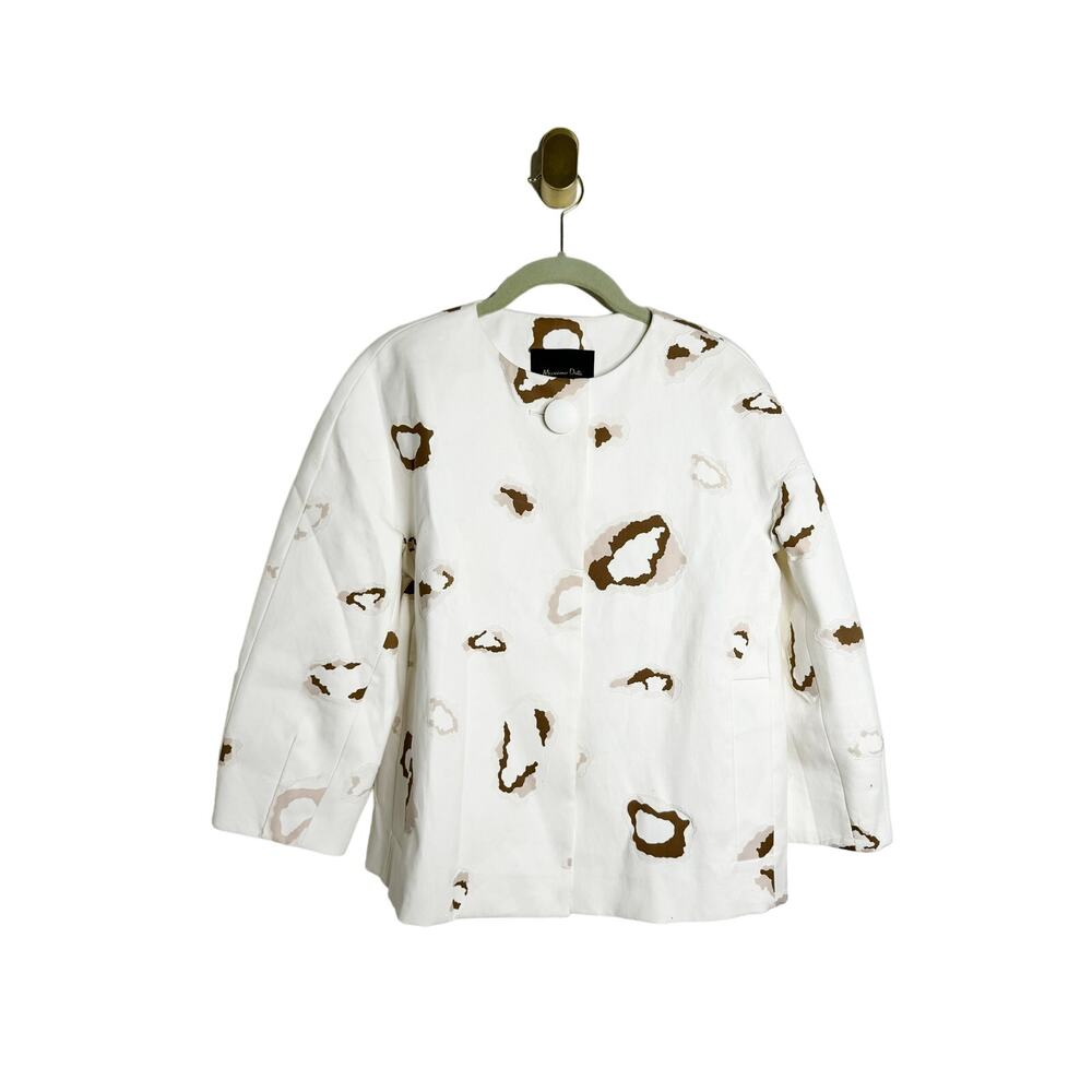 Massimo Dutti White Abstract Cat Animal Print Blazer Jacket 100% Cotton US 4